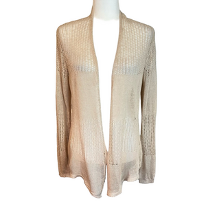 In Cashmere Women’s 100% Linen Open Front Loose Knit Summer Oatmeal Cardigan M